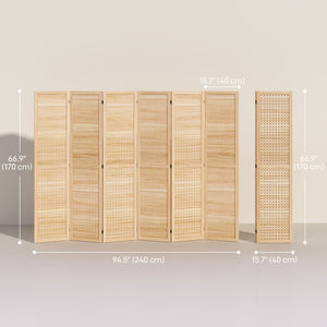 6-panel self-supporting and folding partition wall, natural