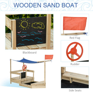 Wooden sandbox with lid, flag and bottom liner, natural wood