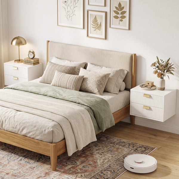 Set of 2 floating nightstands with 2 drawers each, white