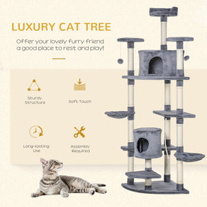 79" Cat Tree with Kitten Toys, Light Gray