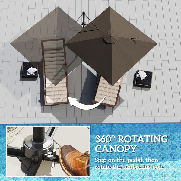 8-foot square cantilever parasol with cross base, brown