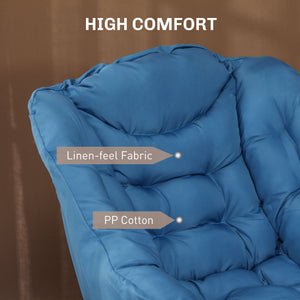 Accent chair with side pockets and solid steel legs, blue