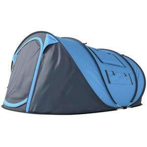 Tente de camping 4 personnes, montage instantané facile avec portes, fenêtres et sac de transport, idéale pour la randonnée, bleue