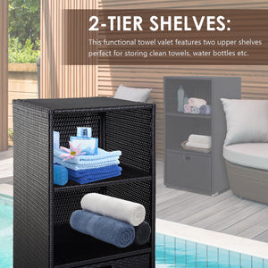 Outdoor storage cabinet in woven rattan with drawer, dark brown