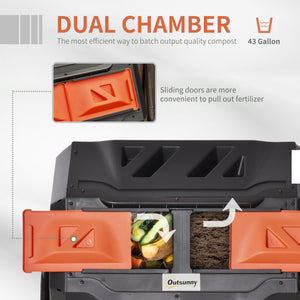 Double chamber rotary composter, 360° rotation, 163 litres, orange