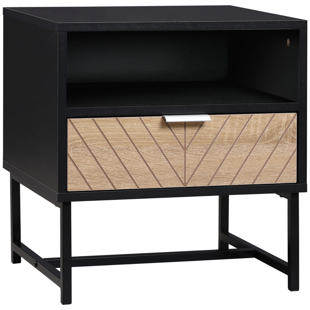 Modern bedside table, black and oak