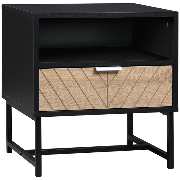 Modern bedside table, black and oak