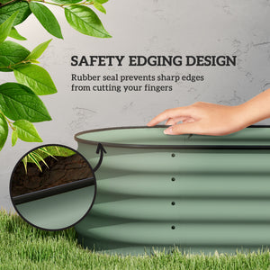 Raised galvanized steel planter with safety rim, green 