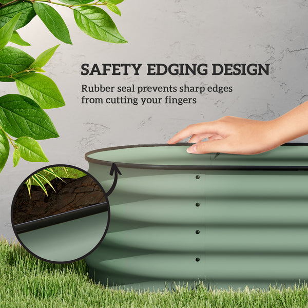 Raised galvanized steel planter with safety rim, green 