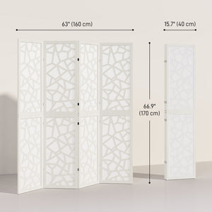Four-panel folding screen, 1.70 m, lightweight, geometric pattern, white