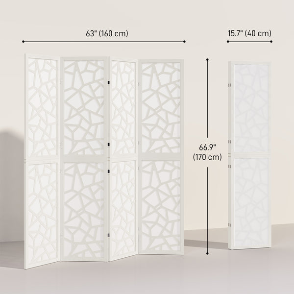 Four-panel folding screen, 1.70 m, lightweight, geometric pattern, white