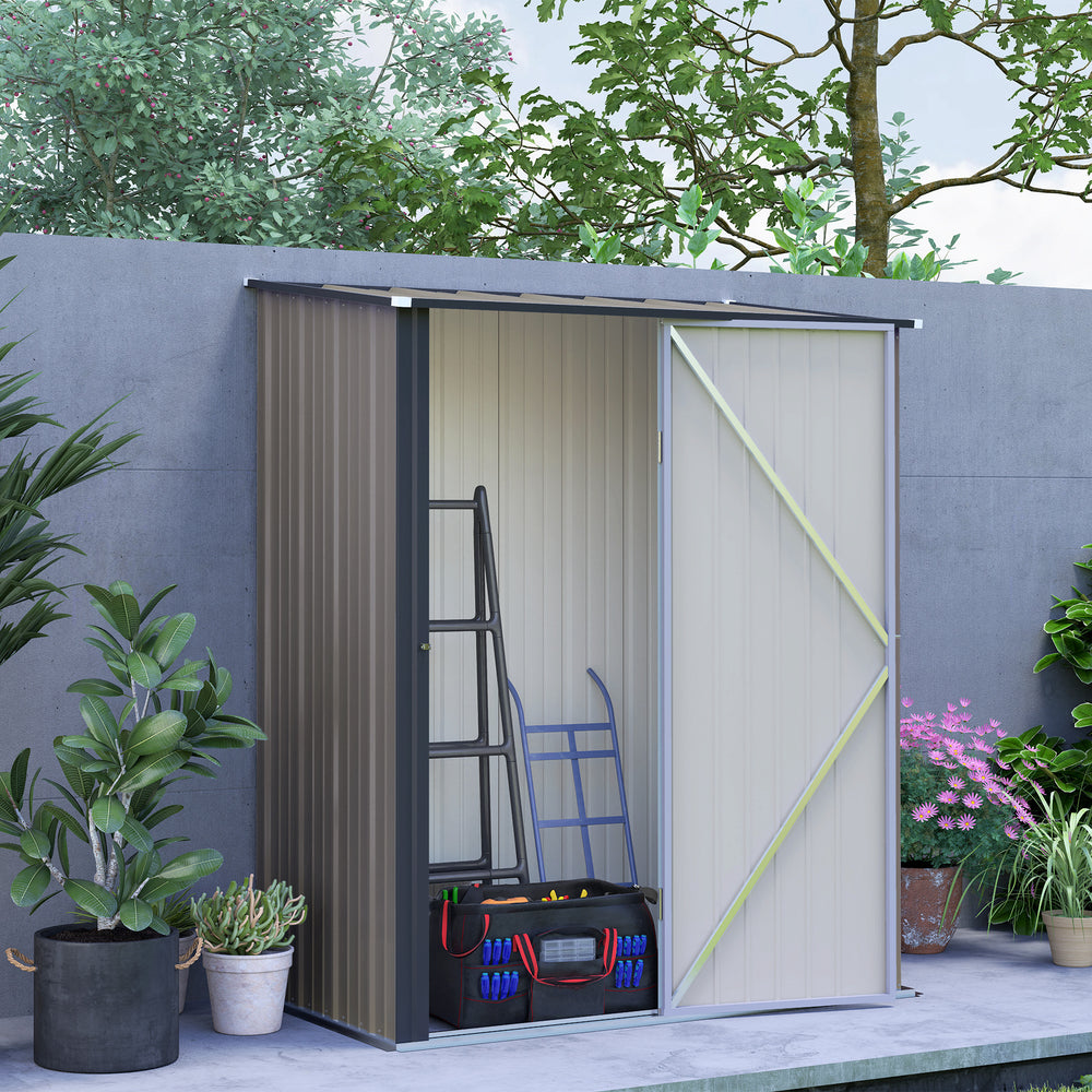 Steel garden shed with a simple lockable door