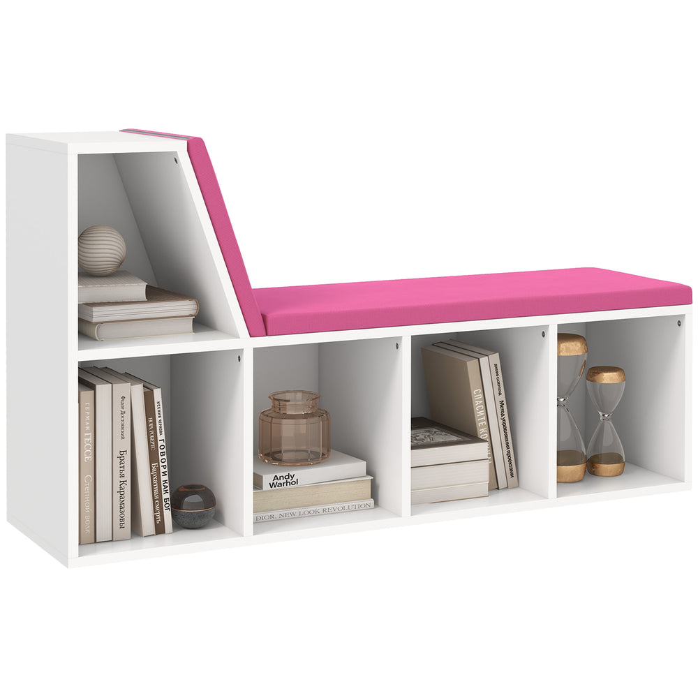 Bookcase with 5 compartments and padded reading corner, pink