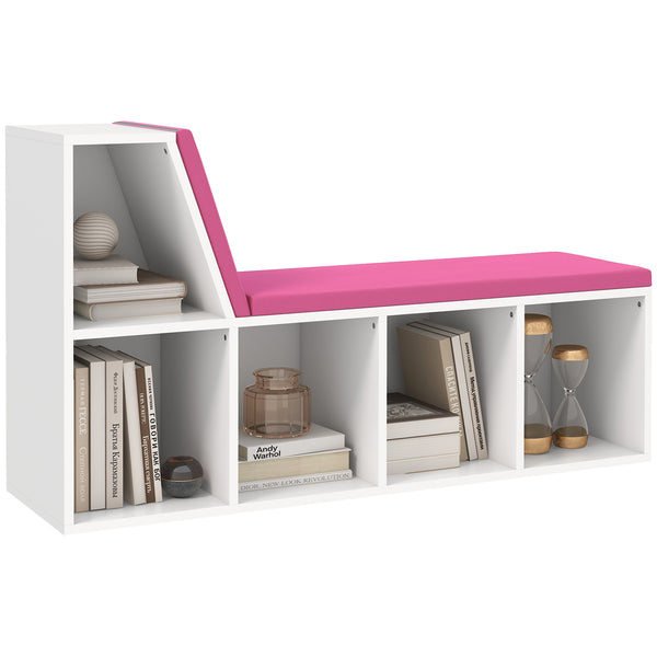 Bookcase with 5 compartments and padded reading corner, pink