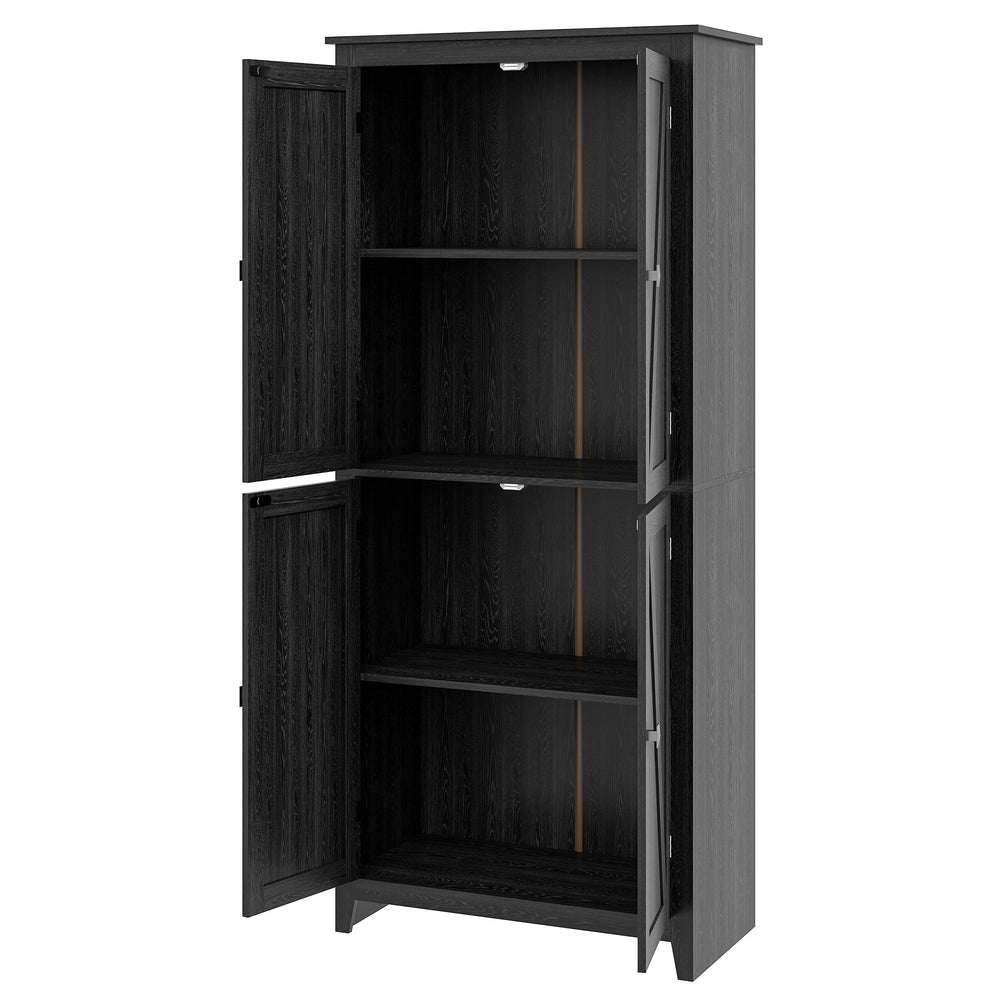 Storage unit with doors and shelves, black