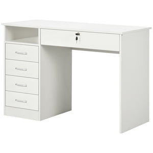 Computer desk with lockable drawer and open compartment, white