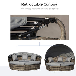 4-piece garden sofa bed with retractable canopy, grey