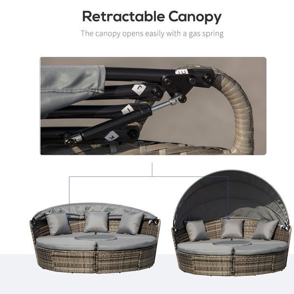 4-piece garden sofa bed with retractable canopy, grey