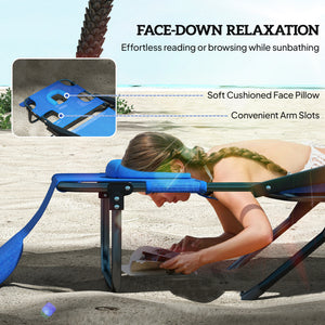 Folding Lounge Chair w/ Reclining Back, Dark Blue