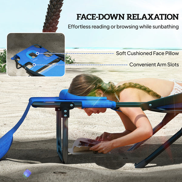Folding Lounge Chair w/ Reclining Back, Dark Blue