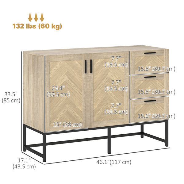 Coffee bar sideboard with drawers and adjustable shelf, oak