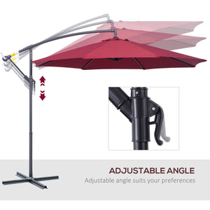 10' Patio Umbrella, Offset Hanging with Crank, Cross Base, Wine Red