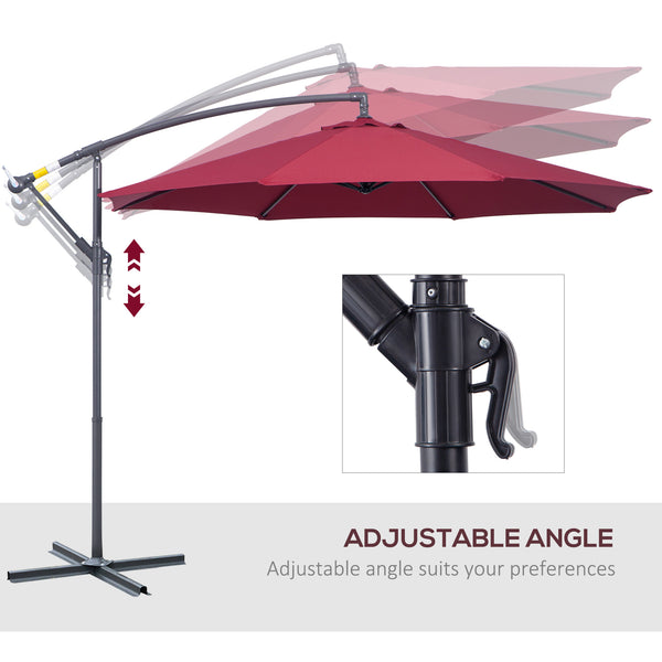 10' Patio Umbrella, Offset Hanging with Crank, Cross Base, Wine Red