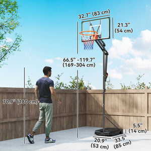Adjustable basketball hoop from 1.25 to 2.60 m with unbreakable backboard
