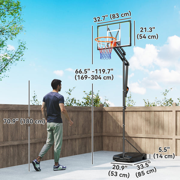 Adjustable basketball hoop from 1.25 to 2.60 m with unbreakable backboard