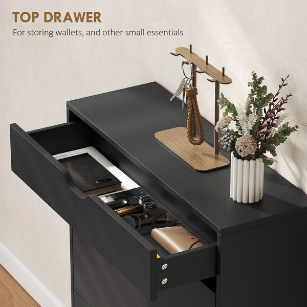 Black shoe cabinet with 2 tilt drawers and top drawer – Holds up to 12 pairs