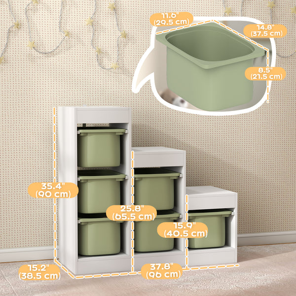 3-Tier Storage Shelf with 6 Plastic Bins, Green
