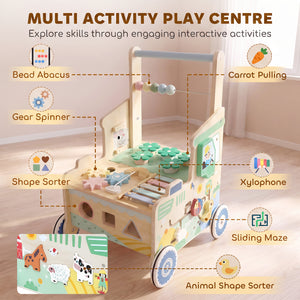 Wooden baby walker with activities, 1 to 3 years