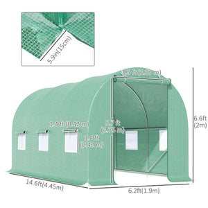 Tunnel greenhouse with roll-up doors and windows for growing outdoor plants