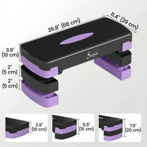 Adjustable Height Aerobic Step Platform (4", 6"/8"), with Risers, Purple