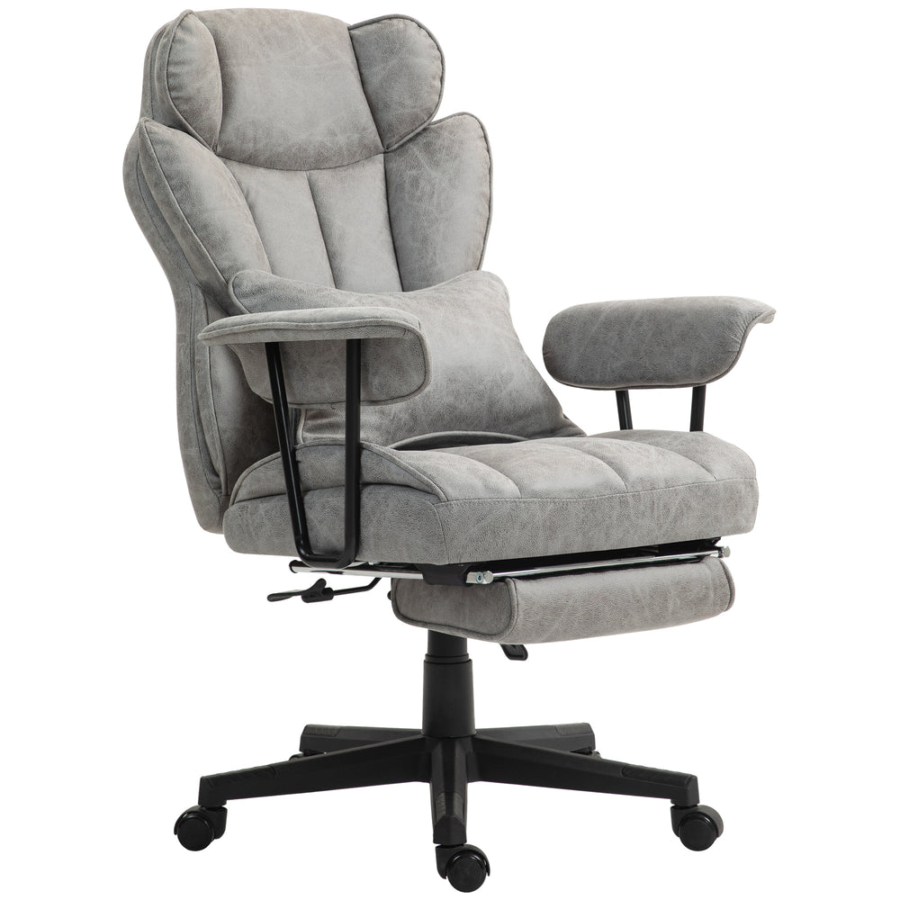 Office chair with footrest and lumbar support, grey