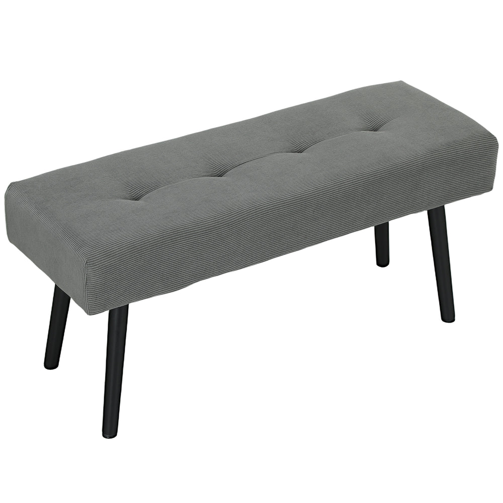 Corduroy Upholstered Ottoman Bench with Steel Legs, Grey
