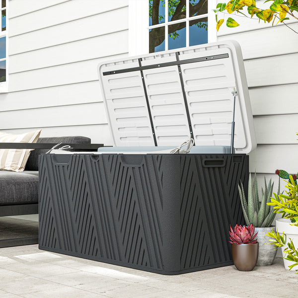 Waterproof and lockable outdoor storage box for garden tools and pool accessories