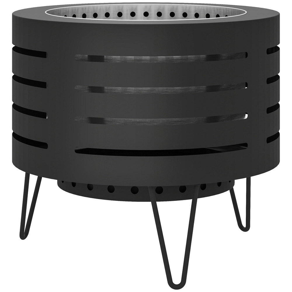 Portable Round Wood Burning Outdoor Fire Pit with Ash Tray and Hairpin Legs, Black