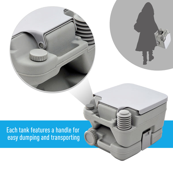 Portable travel toilet with flushable water tank, 10 liters 