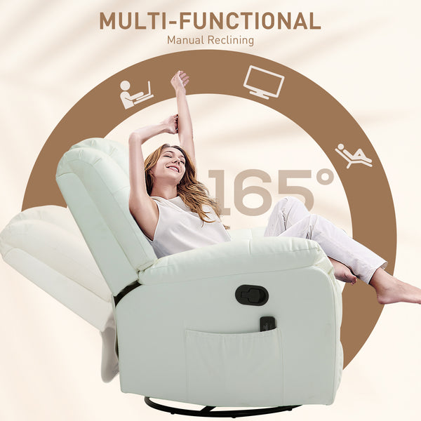 8-Point Vibration Massage Recliner Chair in Cream White Leather