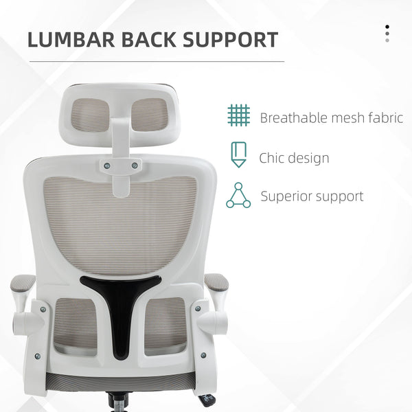 Ergonomic Office Chair with Auto-Adaptive Lumbar Support, High Back Desk Chair with Adjustable Headrest &amp; Height, Rotatable Arm, Rocking Function for Office, Gray