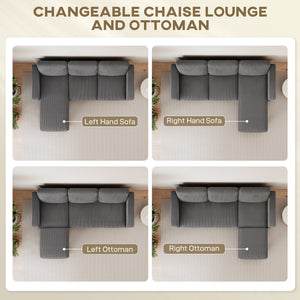 Sectional Sofa, L Shaped Couch, with Changeable Chaise or Ottoman, Dark Grey