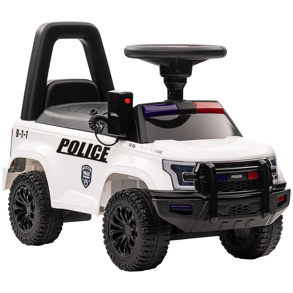 Toddler Police Car with Hidden Underseat Storage, Megaphone, White