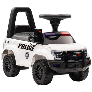 Toddler Police Car with Hidden Underseat Storage, Megaphone, White