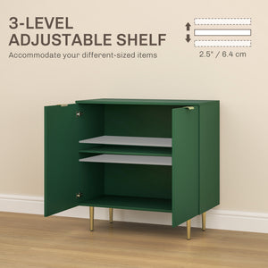 Modern kitchen storage cabinet with adjustable shelves and metal legs, green