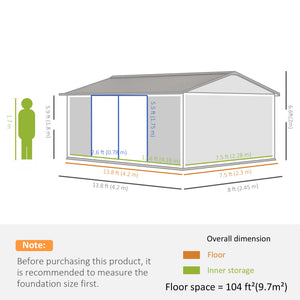 14' x 8' Galvanized Steel Garden Shed with Locking Doors and Vents, Gray