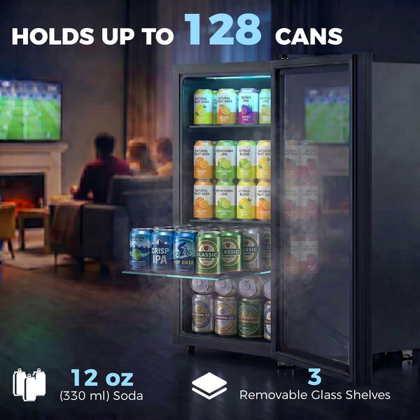 3.2 cu. ft. Beverage Refrigerator, 128-Can Capacity, Black