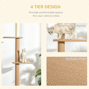 254cm Floor-to-Ceiling Cat Tree with 3 Perches, Beige