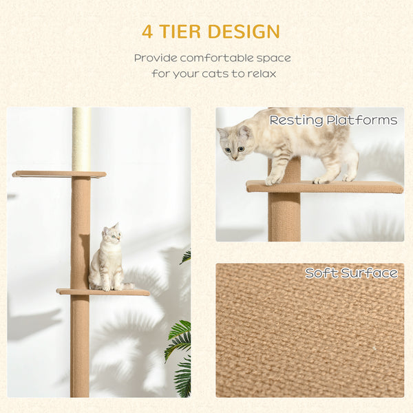 254cm Floor-to-Ceiling Cat Tree with 3 Perches, Beige