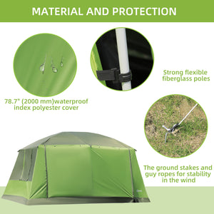 Tunnel Tent with Porch, Two Rooms, Lamp Hook, Portable Carry Bag, Green
